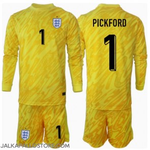 Englanti Jordan Pickford #1 Maalivahti Vieraspaita Lapsille EM-Kisat 2024 Pitkähihainen (+ shortsit)